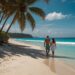 couple paysage paradisiaque avec une plage de sable blanc